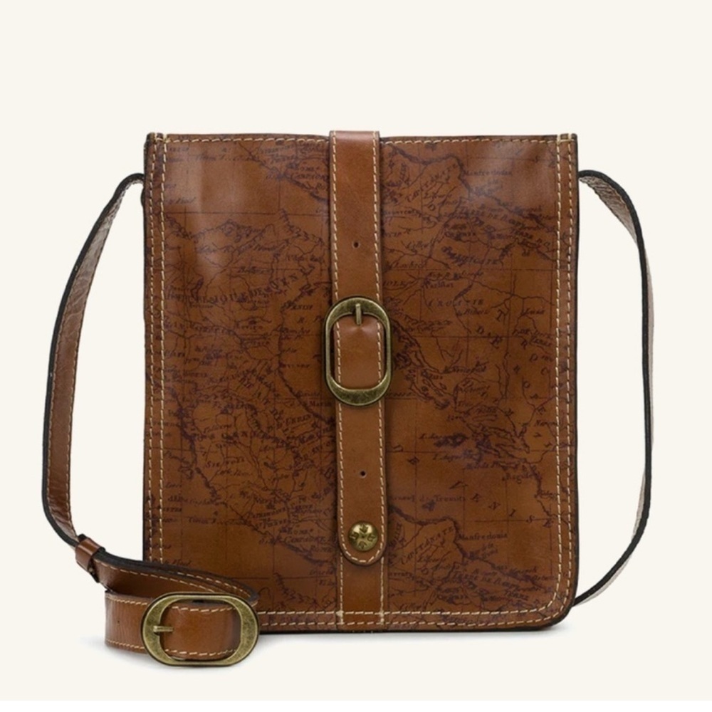 Patricia Nash Signature Map Venenzia Brown Leather Pouch Crossbody Bag
